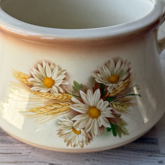 Vintage Ceramic Pot with Handles Daisy & Wheat Pattern Planter Cache Farmhouse - Picture 9 of 11